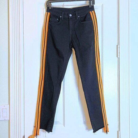 Carmar Denim Black Side Stripe/Zip Skinny Jeans sz 25 - Picture 1 of 8